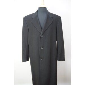 Hickey Freeman Black 100% Cashmere Long Dress Trench Overcoat Sz 42R
